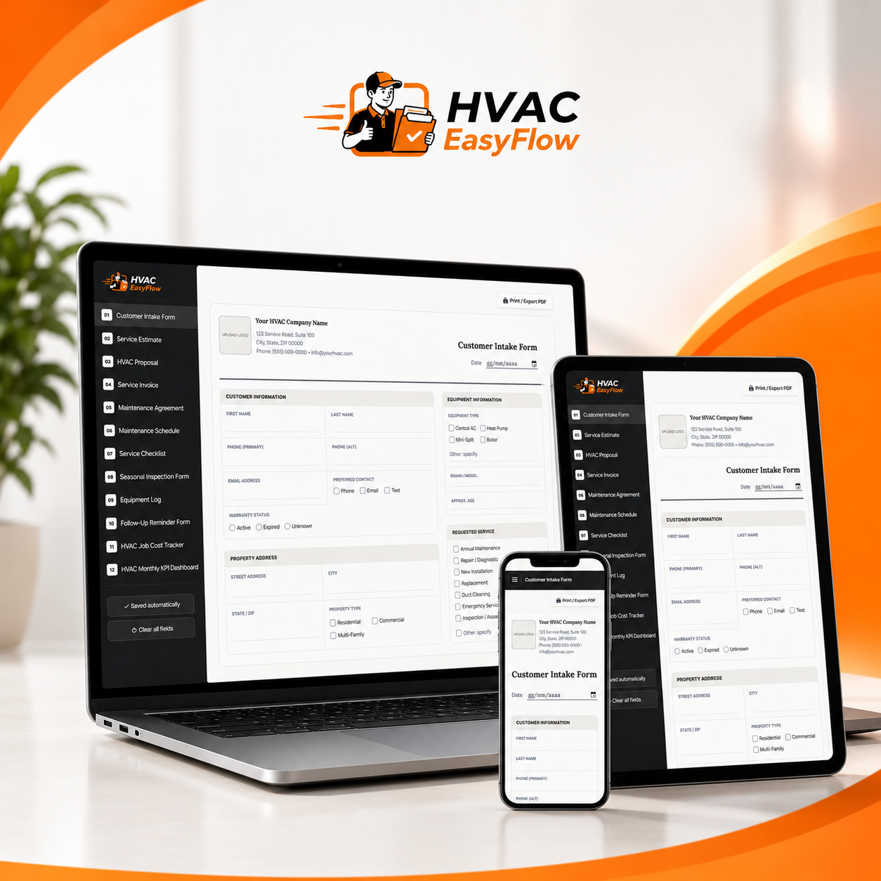 HVAC EasyFlow running on laptop, tablet and smartphone