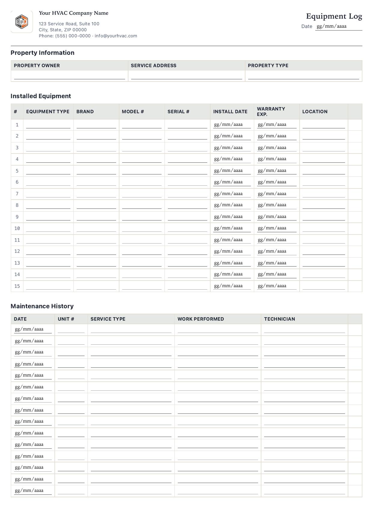 Equipment Log