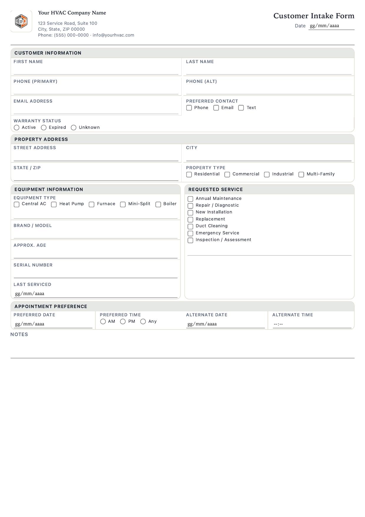 Customer Intake Form