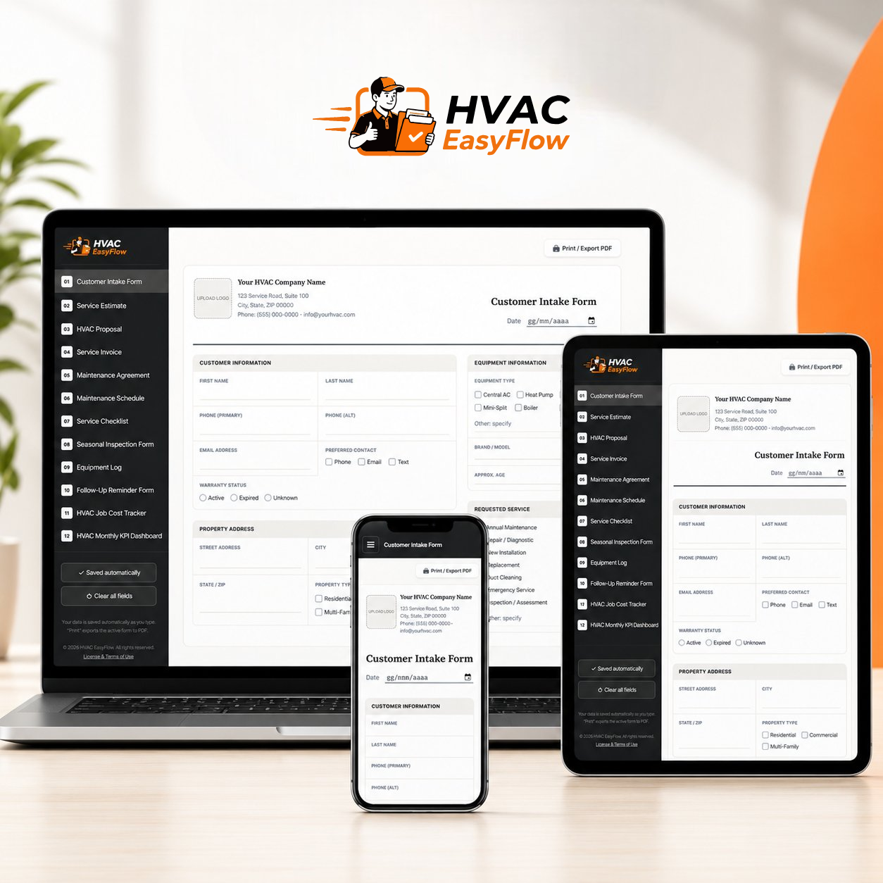 HVAC EasyFlow on laptop, tablet and phone